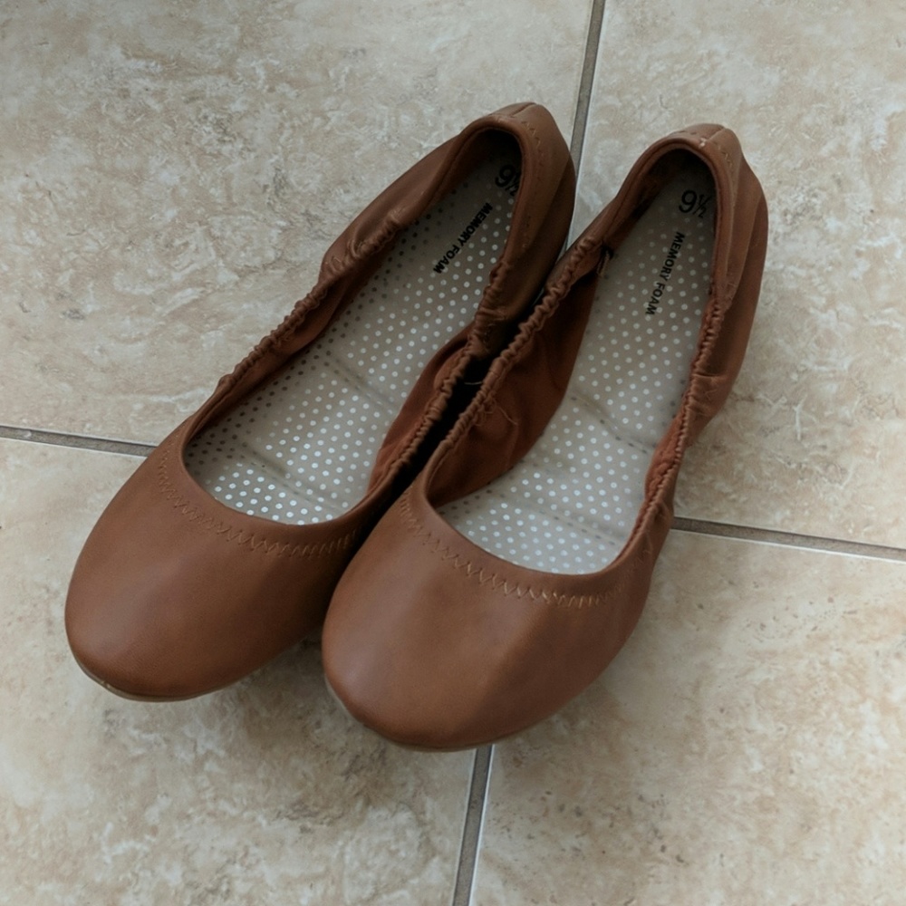Tan Cognac Ballet Flats Faded Glory Memory Foam